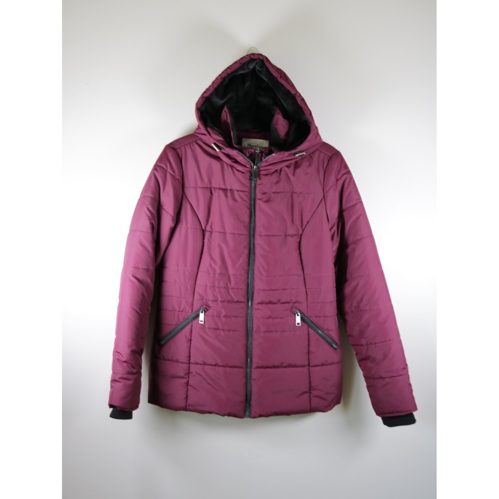 Maralyn & Me Womens Burgundy Quilted Hooded Puffer Jacket Coat Medium RN38843
